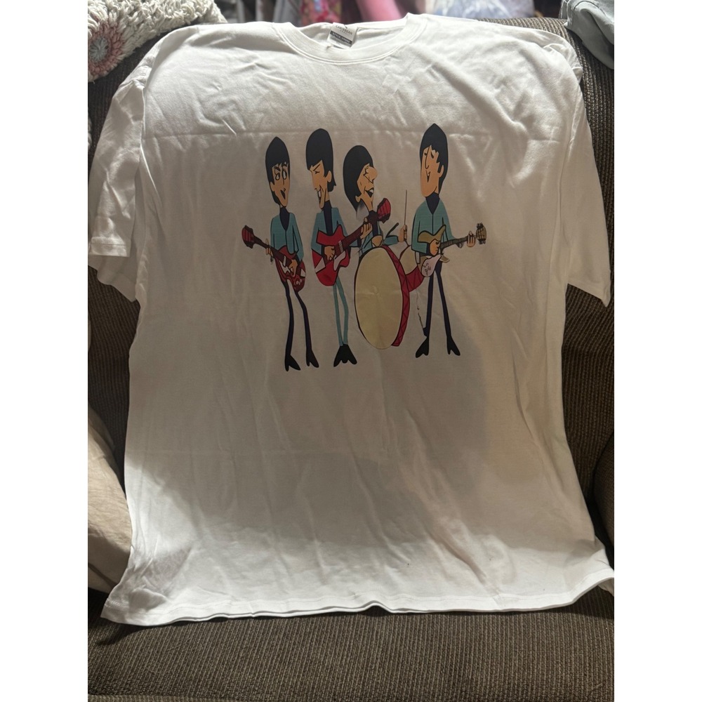 The Beatles Cartoon Graphic T-Shirt Mens 3XL White Caribbean Seal Style 39000‎